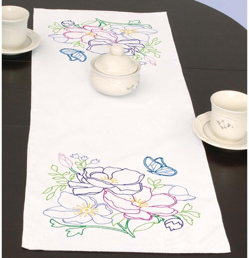 Embroidery Patterns Tobin Stamped White Dresser Scarf For