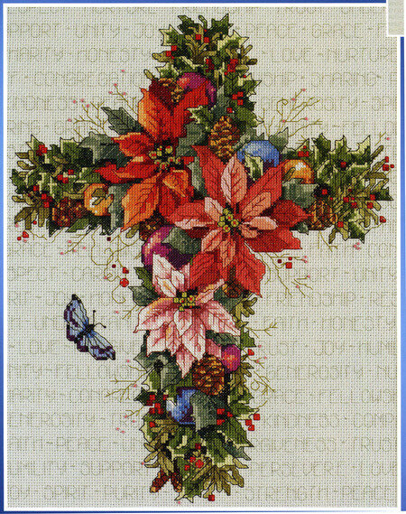 Winter Floral Cross - Cross Stitch Pattern