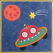 Space Ship - Painted Needlepoint Canvas