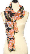 Black and Orange Polyester Flower Print Oblong Scarf