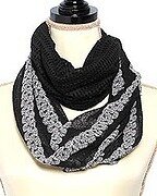 Black and Grey Knit Sequins Stripe Infinity Scarf