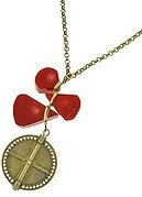 Burnished Gold Tone Red Stone Pendant Necklace