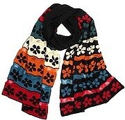 Black and Multi-Color Acrylic Flower Knit Scarf