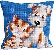 Collection D Art Les Amis Dog And Cat Stamped Needlepoint