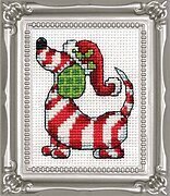 Candy Cane Dog with Frame - Christmas Cross Stitch Kit