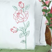 Long Stem Rose Lace Edge Pillowcases - Embroidery Kit