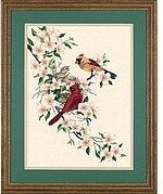 Cardinals In Dogwood - Crewel Embroidery Kit