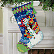 Happy Snowman Christmas Stocking - Needlepoint Kit