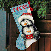 Hugging Penguins Christmas Stocking - Needlepoint Kit