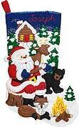 Santa's Black Bear Christmas Stocking - Felt Applique Kit