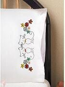 Retro Cats Pillowcase Pair - Stamped Embroidery Kit