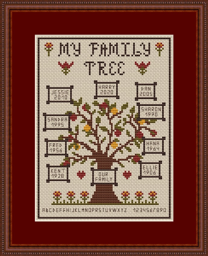Cute Embroidery By Kate Family Tree - Cross Stitch Pattern - 123Stitch cute-embroidery-by-kate-family-tree-cross-stitch-pattern-123stitch