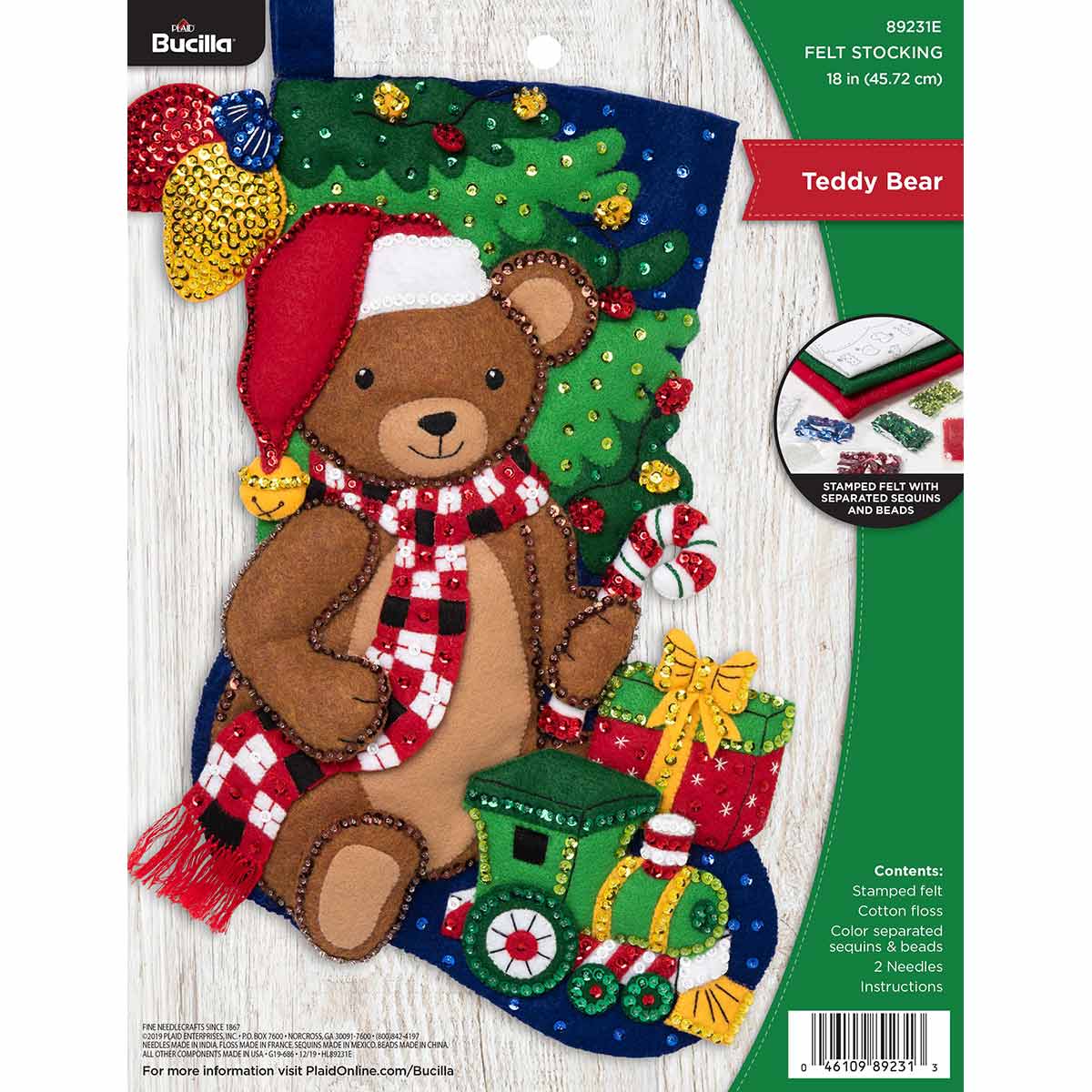 Bucilla Teddy Bear Christmas Stocking Felt Applique Kit 89231E