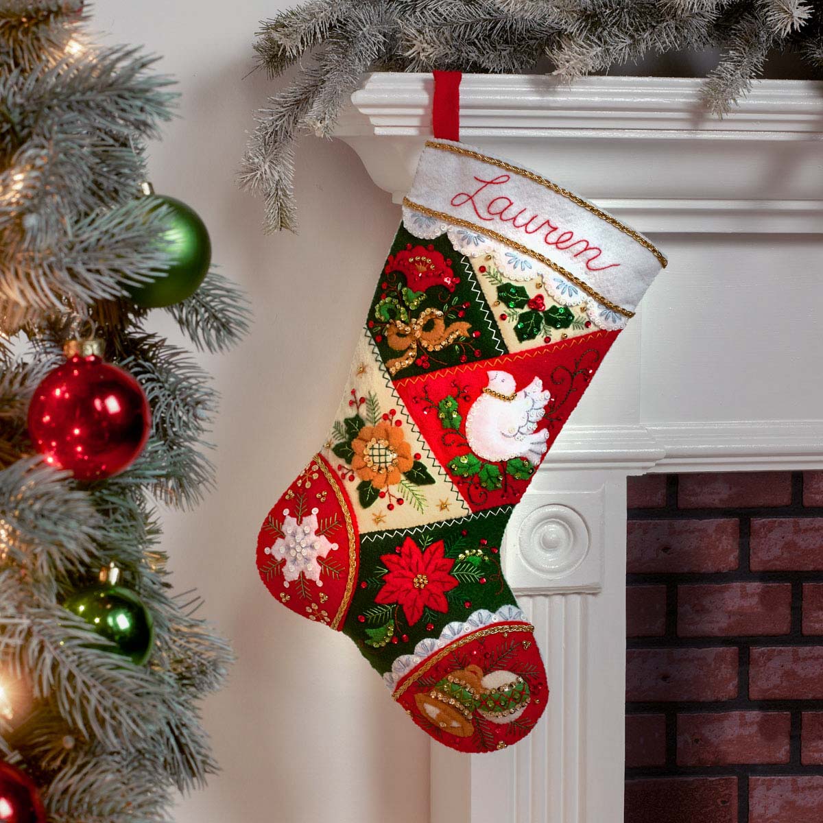 Bucilla elegant patchwork christmas stocking  felt applique kit 89261e Bucilla elegant patchwork christmas stocking  felt applique kit 89261e
